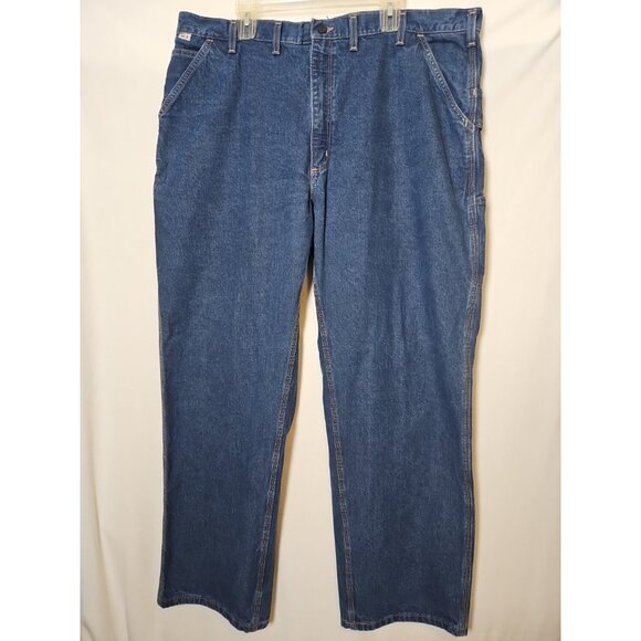 Carhartt Mens Flame Resistant FR Denim Dungaree Jeans Sz 44x32 (42x32) FRB13 DNM - Picture 1 of 16